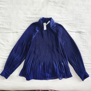 Banana Republic Blue Pleated Mandarin Collar Blouse